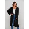 imagePRETTYGARDEN Womens Long Cardigan Sweaters Casual Lantern Sleeve Open Front Side Slit Cable Knit Coat Outerwear BlackMedium