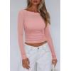 imagePRETTYGARDEN Womens Long Sleeve Sheer Crop Tops Boat Neck See Through Cover Up with Spaghetti Strap Camisole 2 Piece Blouses Dusty PinkMedium