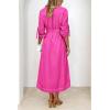 imagePRETTYGARDEN Womens Maxi Shirt Dress Casual 34 Sleeve Button Down Lapel V Neck A Line Belted Long Dresses Rose RedSmall