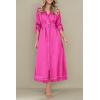 imagePRETTYGARDEN Womens Maxi Shirt Dress Casual 34 Sleeve Button Down Lapel V Neck A Line Belted Long Dresses Rose RedSmall