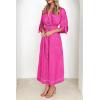 imagePRETTYGARDEN Womens Maxi Shirt Dress Casual 34 Sleeve Button Down Lapel V Neck A Line Belted Long Dresses Rose RedSmall
