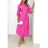 imagePRETTYGARDEN Womens Maxi Shirt Dress Casual 34 Sleeve Button Down Lapel V Neck A Line Belted Long Dresses Rose RedSmall