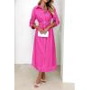 imagePRETTYGARDEN Womens Maxi Shirt Dress Casual 34 Sleeve Button Down Lapel V Neck A Line Belted Long Dresses Rose RedSmall