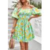 imagePRETTYGARDEN Womens Off The Shoulder Babydoll Dress Short Puff Sleeve Casual A Line Ruffle Summer Dresses Floral Grass GreenSmall