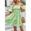 imagePRETTYGARDEN Womens Off The Shoulder Babydoll Dress Short Puff Sleeve Casual A Line Ruffle Summer Dresses Floral Grass GreenSmall