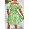 imagePRETTYGARDEN Womens Off The Shoulder Babydoll Dress Short Puff Sleeve Casual A Line Ruffle Summer Dresses Floral Grass GreenSmall