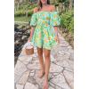imagePRETTYGARDEN Womens Off The Shoulder Babydoll Dress Short Puff Sleeve Casual A Line Ruffle Summer Dresses Floral Grass GreenSmall