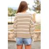 imagePRETTYGARDEN Womens Pullover Striped Sweaters Casual Collared V Neck Long Sleeve Ribbed Knit Loose Blouse Top Light KhakiSmall