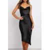imagePRETTYGARDEN Womens Satin Dress Sleeveless Spaghetti Strap Side Slit Cowl Neck Midi Bodycon Dresses BlackSmall