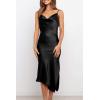 imagePRETTYGARDEN Womens Satin Dress Sleeveless Spaghetti Strap Side Slit Cowl Neck Midi Bodycon Dresses BlackSmall