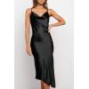 imagePRETTYGARDEN Womens Satin Dress Sleeveless Spaghetti Strap Side Slit Cowl Neck Midi Bodycon Dresses BlackSmall