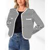 imagePRETTYGARDEN Womens Striped Cardigan Jacket Casual Long Sleeve Knit Button Down Shirts Fall Winter Outerwear WhiteMedium