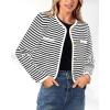 imagePRETTYGARDEN Womens Striped Cardigan Jacket Casual Long Sleeve Knit Button Down Shirts Fall Winter Outerwear WhiteMedium