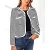 imagePRETTYGARDEN Womens Striped Cardigan Jacket Casual Long Sleeve Knit Button Down Shirts Fall Winter Outerwear WhiteMedium