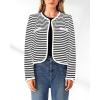imagePRETTYGARDEN Womens Striped Cardigan Jacket Casual Long Sleeve Knit Button Down Shirts Fall Winter Outerwear WhiteMedium