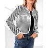 imagePRETTYGARDEN Womens Striped Cardigan Jacket Casual Long Sleeve Knit Button Down Shirts Fall Winter Outerwear WhiteMedium