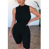 imagePRETTYGARDEN Womens Summer Bodycon Jumpsuits Casual Sleeveless One Piece Stretchy Tank Slim Fit Romper Shorts BlackMedium