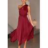 imagePRETTYGARDEN Womens Summer Long Satin Dress One Shoulder Sleeveless Ruched Twist Flowy Maxi DressesWine Red