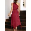 imagePRETTYGARDEN Womens Summer Long Satin Dress One Shoulder Sleeveless Ruched Twist Flowy Maxi DressesWine Red