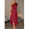 imagePRETTYGARDEN Womens Summer Long Satin Dress One Shoulder Sleeveless Ruched Twist Flowy Maxi DressesWine Red