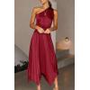 imagePRETTYGARDEN Womens Summer Long Satin Dress One Shoulder Sleeveless Ruched Twist Flowy Maxi DressesWine Red