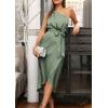 imagePRETTYGARDEN Womens Summer One Shoulder Ruched Satin Dress Sleeveless Wrap Spring Wedding Guest Cocktail Midi DressArmy Green
