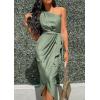 imagePRETTYGARDEN Womens Summer One Shoulder Ruched Satin Dress Sleeveless Wrap Spring Wedding Guest Cocktail Midi DressArmy Green