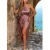imagePRETTYGARDEN Womens Summer One Shoulder Ruched Satin Dress Sleeveless Wrap Spring Wedding Guest Cocktail Midi DressBrown Red