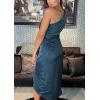 imagePRETTYGARDEN Womens Summer One Shoulder Ruched Satin Dress Sleeveless Wrap Spring Wedding Guest Cocktail Midi DressDark Blue