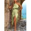 imagePRETTYGARDEN Womens Summer One Shoulder Ruched Satin Dress Sleeveless Wrap Spring Wedding Guest Cocktail Midi DressLight Green