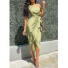 imagePRETTYGARDEN Womens Summer One Shoulder Ruched Satin Dress Sleeveless Wrap Spring Wedding Guest Cocktail Midi DressLight Green