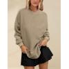 imagePRTTYGARDEN Womens Long Sleeve Tops 2025 Spring Loose Crewneck Sweatshirt Trendy Casual Ribbed Pullover Knit Outfit