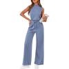 imagePRETTYGARDEN One Piece Jumpsuits for Women Dressy Summer Business Casual Outifts Sleeveless Mock Neck Wide Leg RompersHaze BlueMedium