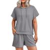 imagePRETTYGARDEN Women 2 Piece Outfits Tracksuit Cap Sleeve Hooded Sweatshirt High Waist Shorts Sweatsuits Set GreyXLarge
