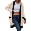 imagePRETTYGARDEN Womens 2024 Fall Cable Knit Cardigan Sweaters Casual Long Sleeve Open Front Loose Outerwear Coats BeigeMedium