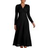 imagePRETTYGARDEN Womens 2024 Fall Midi Dress Casual Long Sleeve V Neck Cocktail Party A Line Flowy Dresses BlackSmall