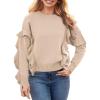 imagePRETTYGARDEN Womens 2024 Knit Pullover Sweaters Long Sleeve Crewneck Ruffle Loose Jumper Tops Blouses