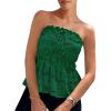 imagePRETTYGARDEN Womens Boho Tube Tops 2025 Summer Strapless Off Shoulder Eyelet Smocked Peplum Trendy Going Out Bandeau Top GreenMedium