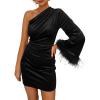 imagePRETTYGARDEN Womens Fall Long Sleeve Velvet Dress One Shoulder Mini Bodycon Wedding Guest Party DressesBlack