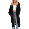imagePRETTYGARDEN Womens Long Cardigan Sweaters Casual Lantern Sleeve Open Front Side Slit Cable Knit Coat Outerwear BlackMedium