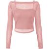 imagePRETTYGARDEN Womens Long Sleeve Sheer Crop Tops Boat Neck See Through Cover Up with Spaghetti Strap Camisole 2 Piece Blouses Dusty PinkMedium