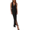 imagePRETTYGARDEN Womens Satin Ruched Bodycon Dress Summer 2024 Twist Front V Neck Sleeveless Split Maxi Dresses