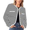imagePRETTYGARDEN Womens Striped Cardigan Jacket Casual Long Sleeve Knit Button Down Shirts Fall Winter Outerwear WhiteMedium
