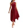 imagePRETTYGARDEN Womens Summer Long Satin Dress One Shoulder Sleeveless Ruched Twist Flowy Maxi DressesWine Red