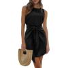 imagePRETTYGARDEN Womens Summer Satin Dress Sleeveless Tie Waist Elegant Cocktail Party Mini Tank Dresses Sleeveless BlackLarge