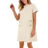 imagePRETTYGARDEN Womens Summer Tweed Short Dress Crewneck Short Sleeve A Line Mini Casual Elegant Cute Party Vintage Dresses WhiteLarge