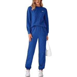imagePRETTYGARDEN Lounge Sets For Women Fall 2024 Matching Sets Clothing 2 Piece Outfits Long Sleeve Tracksuit Textured Sets BlueMedium