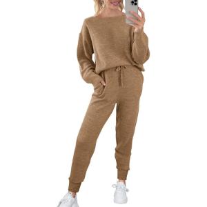 imagePRETTYGARDEN Women 2 Piece Outfits Long Sleeve Pullover Tops And Long Pants Tracksuit Sweater Sets