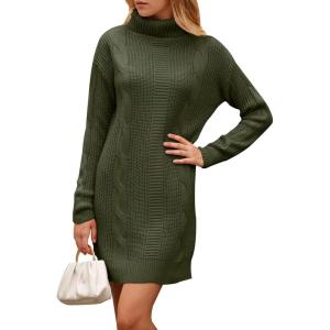 imagePRETTYGARDEN Womens 2024 Turtleneck Pullover Sweaters Casual Long Sleeve Plain Winter Knit Sweater Dress Army GreenMedium