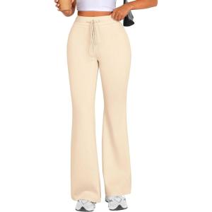 imagePRETTYGARDEN Womens Casual Flare Pants Elastic High Waisted Drawstring Bell Bottom Bootcut Leggings Lounge Sweatpants